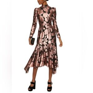 Yumi Kim Connie Dress Black Rose Brocade Metallic High Neck Midi S